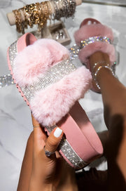 Luxury Designer Women Fur Rhinestone Slippers