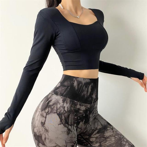 Long Sleeve Push Up Sexy Yoga Crop Top