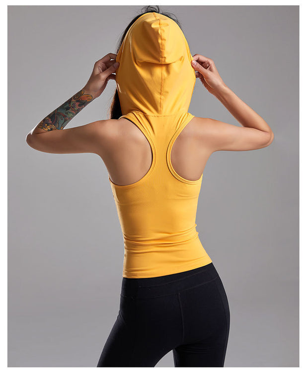 Sleeveless Zipper Hooded Yoga Vest